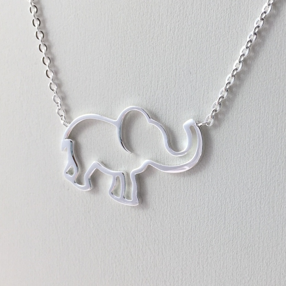 Lucky elephant silver tone steel necklace cute